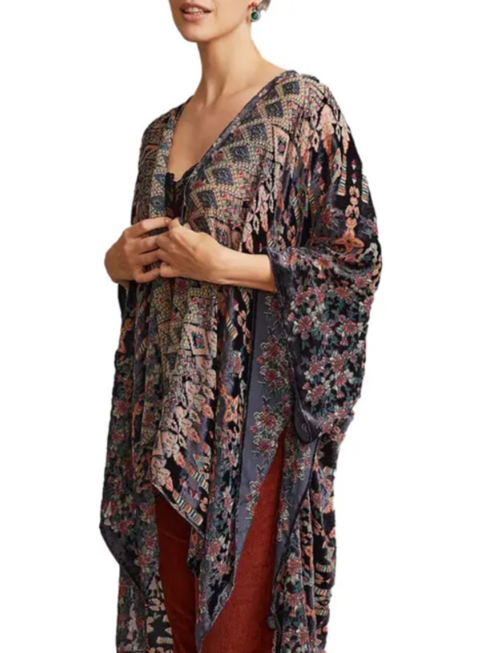 BCBGMAXAZRIA Sheer Printed Long Kimono Cardigan Cover Up OS